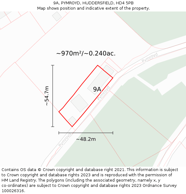 9A, PYMROYD, HUDDERSFIELD, HD4 5PB: Plot and title map