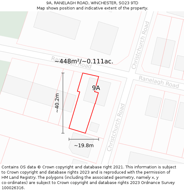 9A, RANELAGH ROAD, WINCHESTER, SO23 9TD: Plot and title map