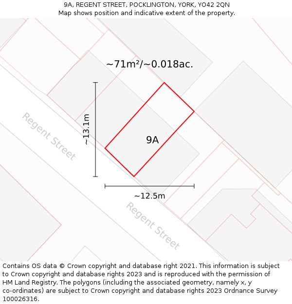 9A, REGENT STREET, POCKLINGTON, YORK, YO42 2QN: Plot and title map