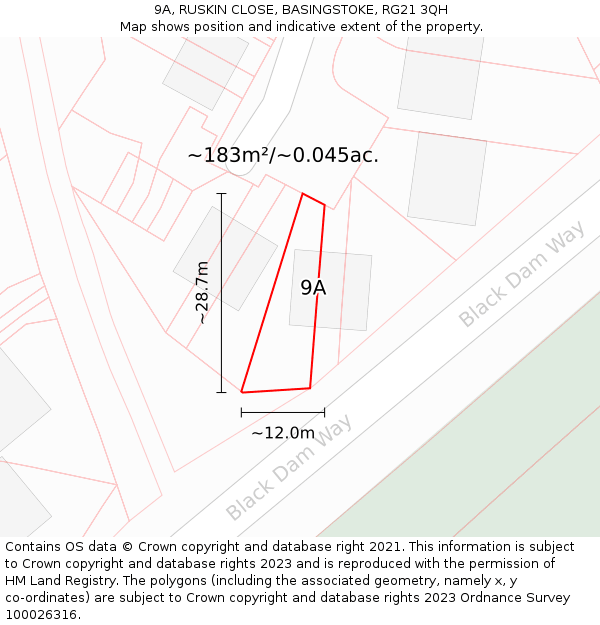 9A, RUSKIN CLOSE, BASINGSTOKE, RG21 3QH: Plot and title map