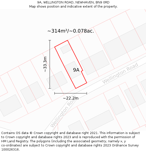 9A, WELLINGTON ROAD, NEWHAVEN, BN9 0RD: Plot and title map