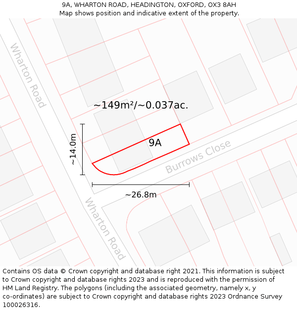 9A, WHARTON ROAD, HEADINGTON, OXFORD, OX3 8AH: Plot and title map