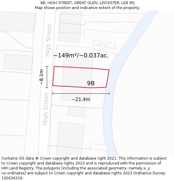 9B, HIGH STREET, GREAT GLEN, LEICESTER, LE8 9FJ: Plot and title map