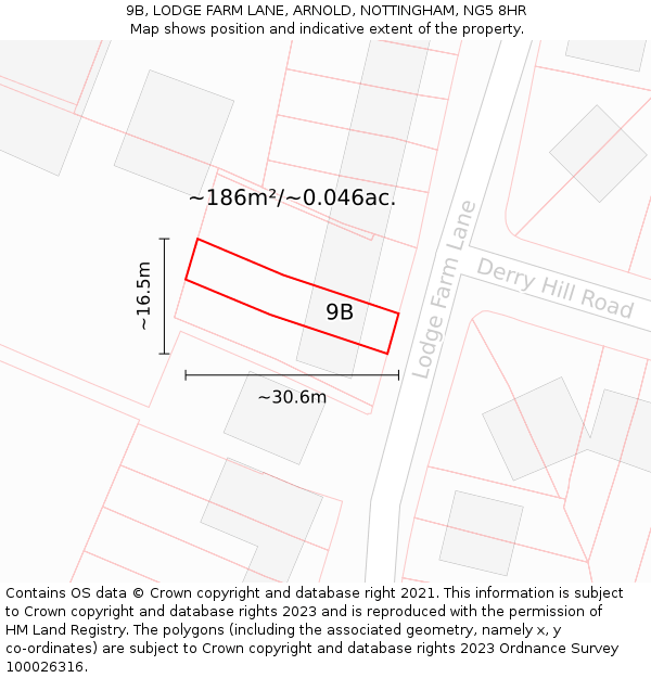 9B, LODGE FARM LANE, ARNOLD, NOTTINGHAM, NG5 8HR: Plot and title map