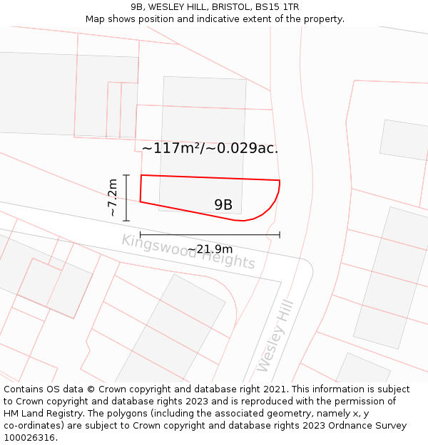 9B, WESLEY HILL, BRISTOL, BS15 1TR: Plot and title map