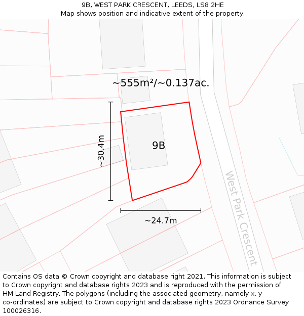 9B, WEST PARK CRESCENT, LEEDS, LS8 2HE: Plot and title map
