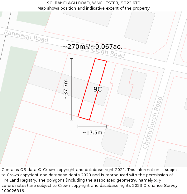 9C, RANELAGH ROAD, WINCHESTER, SO23 9TD: Plot and title map