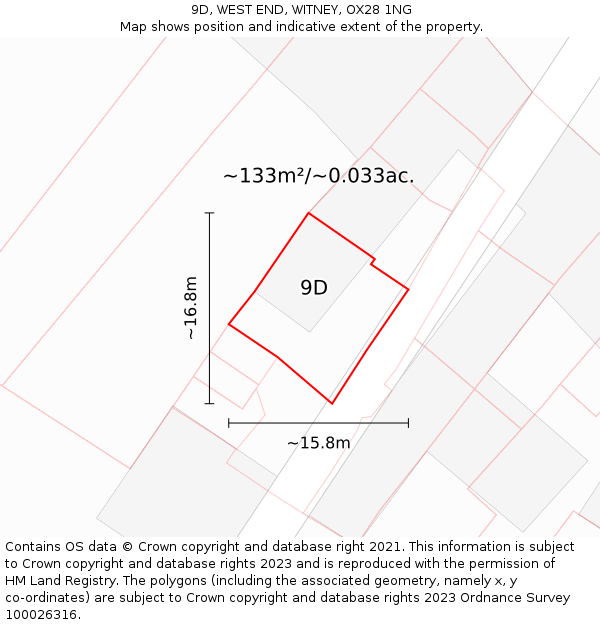 9D, WEST END, WITNEY, OX28 1NG: Plot and title map