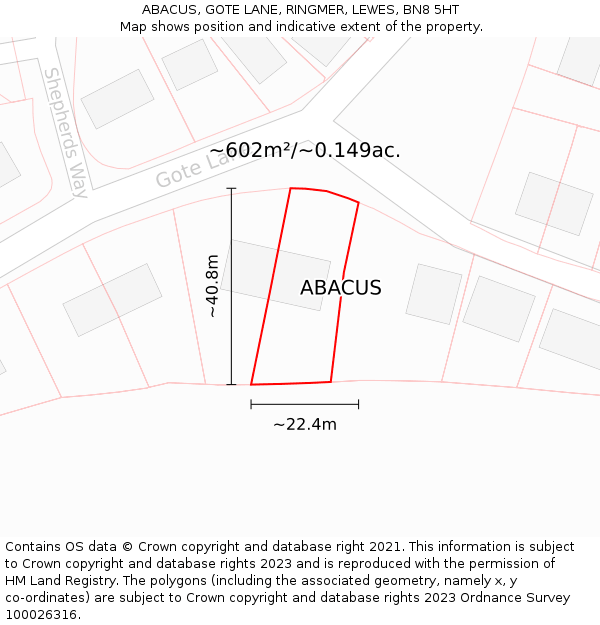 ABACUS, GOTE LANE, RINGMER, LEWES, BN8 5HT: Plot and title map