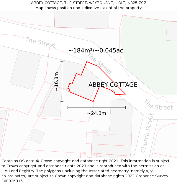 ABBEY COTTAGE, THE STREET, WEYBOURNE, HOLT, NR25 7SZ: Plot and title map