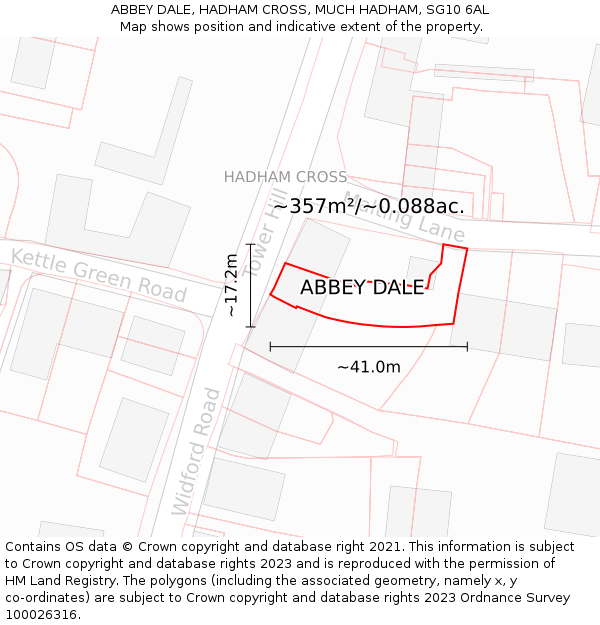 ABBEY DALE, HADHAM CROSS, MUCH HADHAM, SG10 6AL: Plot and title map