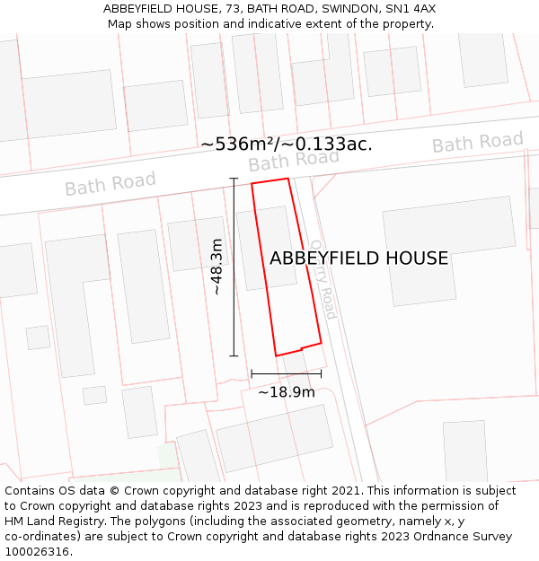 ABBEYFIELD HOUSE, 73, BATH ROAD, SWINDON, SN1 4AX: Plot and title map