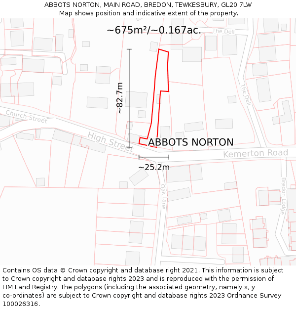 ABBOTS NORTON, MAIN ROAD, BREDON, TEWKESBURY, GL20 7LW: Plot and title map