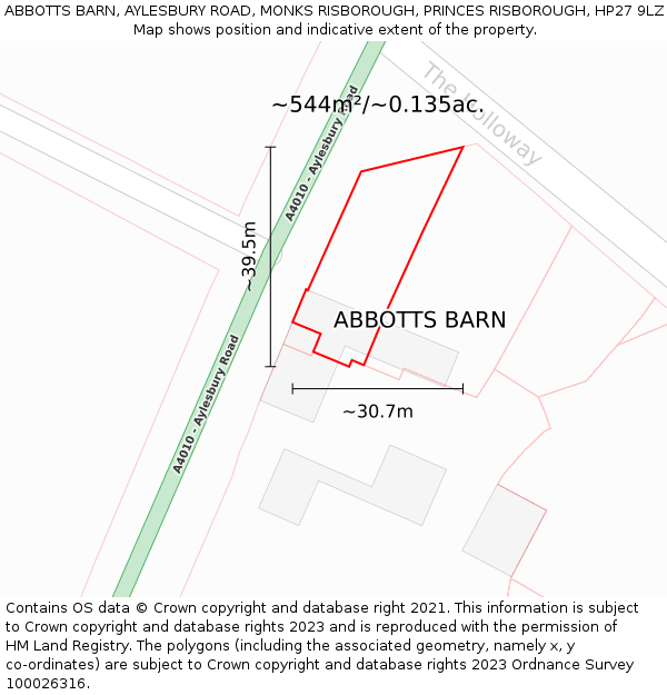 ABBOTTS BARN, AYLESBURY ROAD, MONKS RISBOROUGH, PRINCES RISBOROUGH, HP27 9LZ: Plot and title map