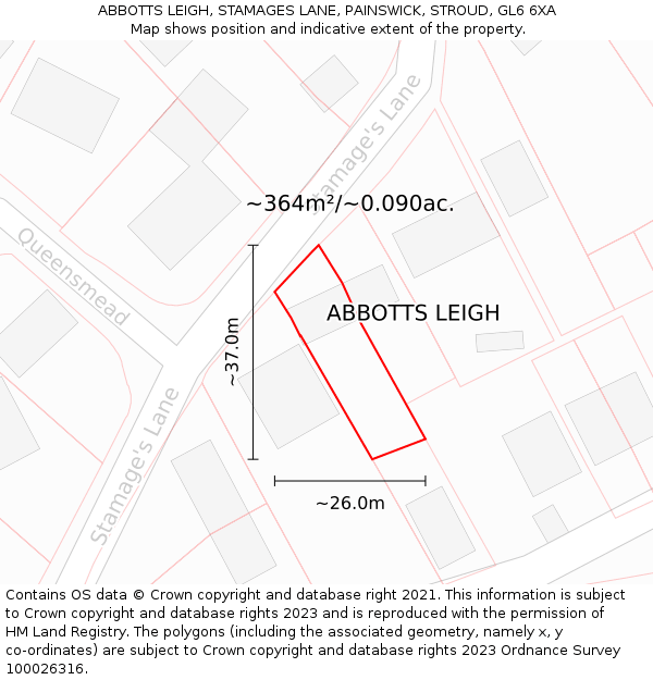 ABBOTTS LEIGH, STAMAGES LANE, PAINSWICK, STROUD, GL6 6XA: Plot and title map