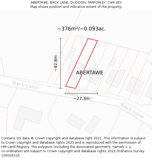 ABERTAWE, BACK LANE, DUDDON, TARPORLEY, CW6 0EY: Plot and title map