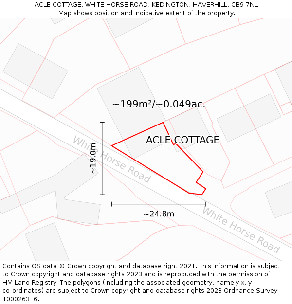 ACLE COTTAGE, WHITE HORSE ROAD, KEDINGTON, HAVERHILL, CB9 7NL: Plot and title map