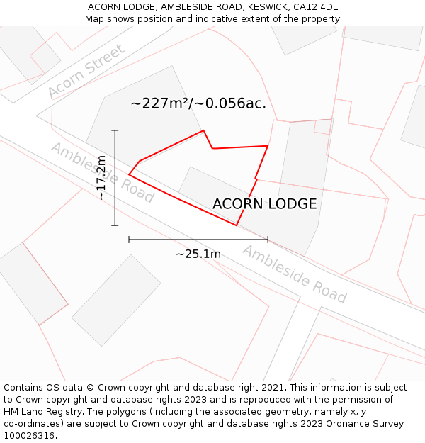 ACORN LODGE, AMBLESIDE ROAD, KESWICK, CA12 4DL: Plot and title map