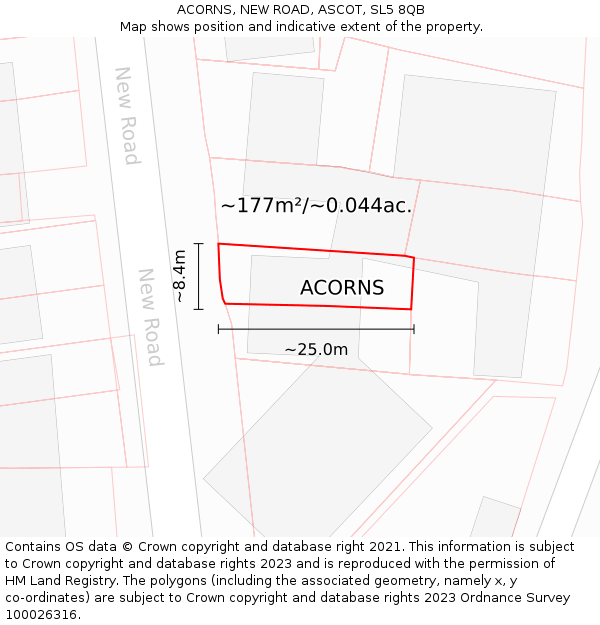 ACORNS, NEW ROAD, ASCOT, SL5 8QB: Plot and title map