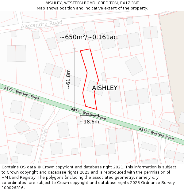 AISHLEY, WESTERN ROAD, CREDITON, EX17 3NF: Plot and title map