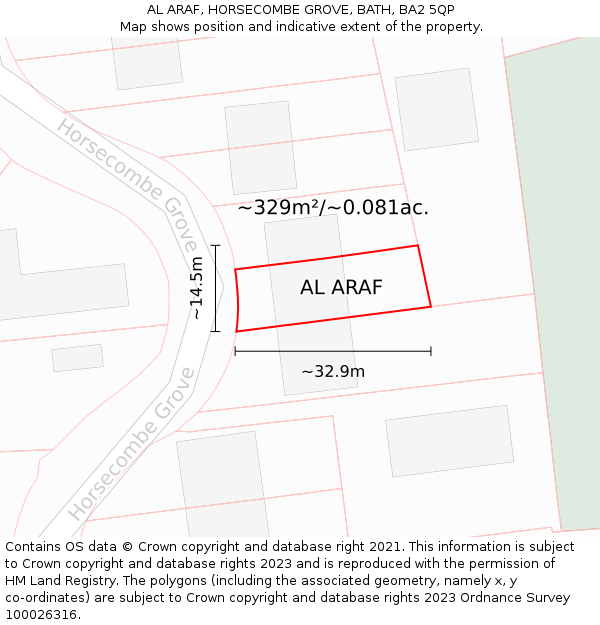 AL ARAF, HORSECOMBE GROVE, BATH, BA2 5QP: Plot and title map