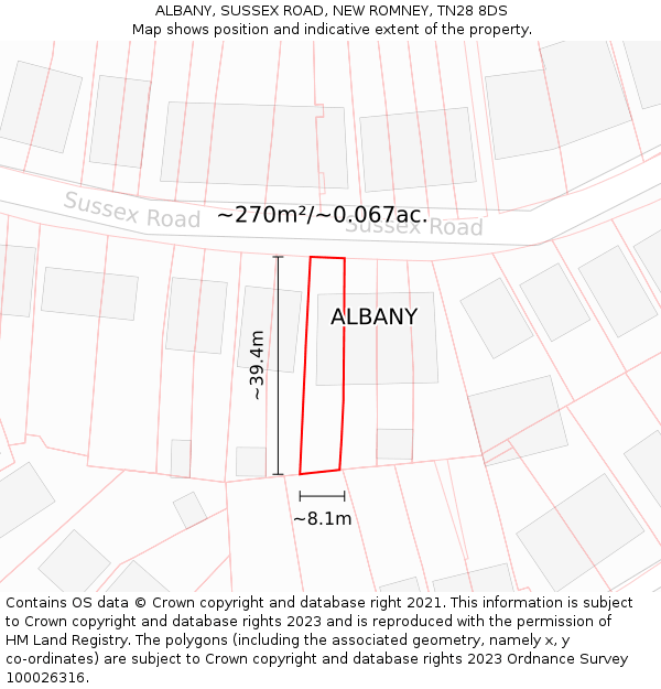 ALBANY, SUSSEX ROAD, NEW ROMNEY, TN28 8DS: Plot and title map