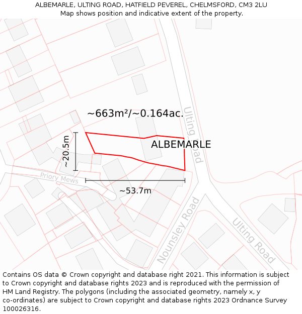 ALBEMARLE, ULTING ROAD, HATFIELD PEVEREL, CHELMSFORD, CM3 2LU: Plot and title map