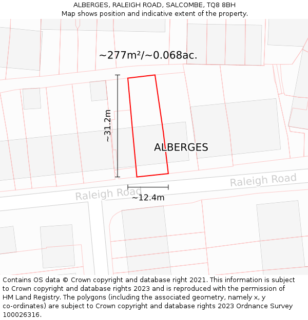 ALBERGES, RALEIGH ROAD, SALCOMBE, TQ8 8BH: Plot and title map