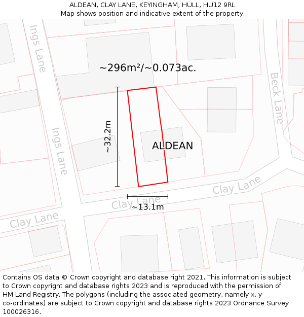 ALDEAN, CLAY LANE, KEYINGHAM, HULL, HU12 9RL: Plot and title map