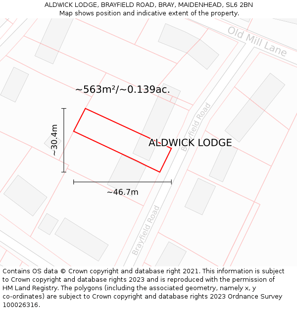 ALDWICK LODGE, BRAYFIELD ROAD, BRAY, MAIDENHEAD, SL6 2BN: Plot and title map