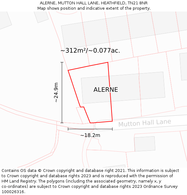 ALERNE, MUTTON HALL LANE, HEATHFIELD, TN21 8NR: Plot and title map