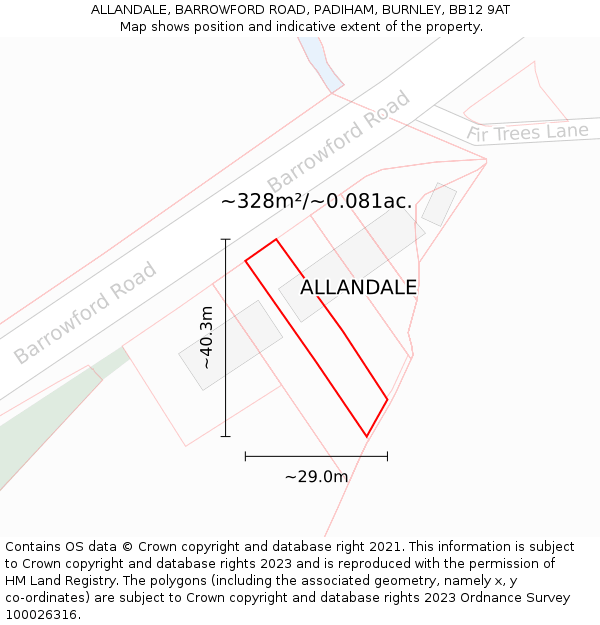 ALLANDALE, BARROWFORD ROAD, PADIHAM, BURNLEY, BB12 9AT: Plot and title map