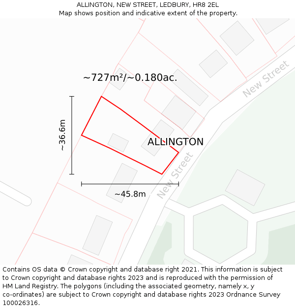 ALLINGTON, NEW STREET, LEDBURY, HR8 2EL: Plot and title map