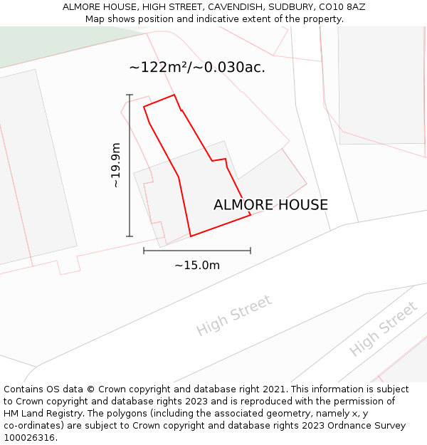 ALMORE HOUSE, HIGH STREET, CAVENDISH, SUDBURY, CO10 8AZ: Plot and title map