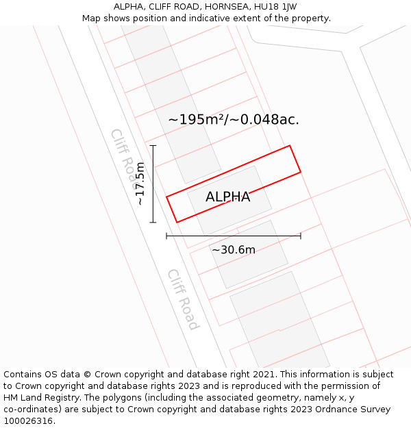 ALPHA, CLIFF ROAD, HORNSEA, HU18 1JW: Plot and title map