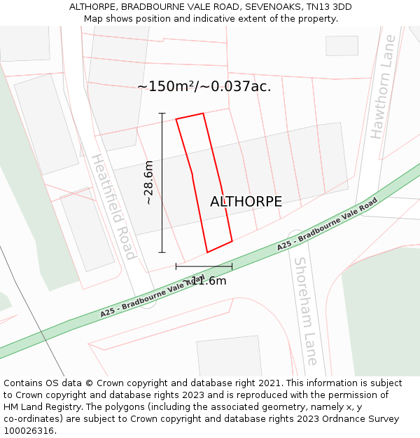 ALTHORPE, BRADBOURNE VALE ROAD, SEVENOAKS, TN13 3DD: Plot and title map