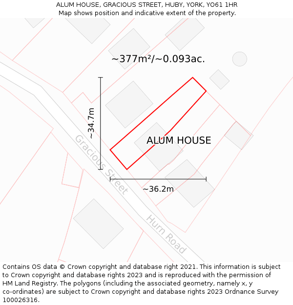 ALUM HOUSE, GRACIOUS STREET, HUBY, YORK, YO61 1HR: Plot and title map