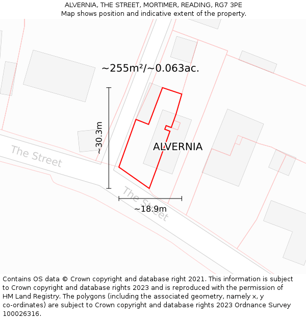 ALVERNIA, THE STREET, MORTIMER, READING, RG7 3PE: Plot and title map