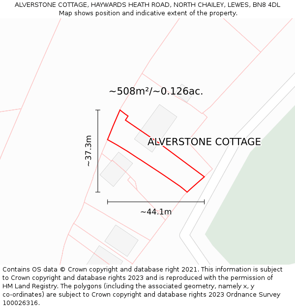 ALVERSTONE COTTAGE, HAYWARDS HEATH ROAD, NORTH CHAILEY, LEWES, BN8 4DL: Plot and title map