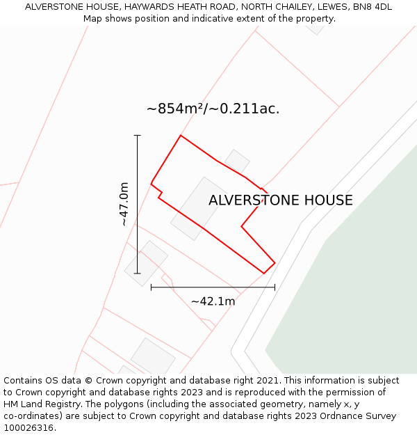 ALVERSTONE HOUSE, HAYWARDS HEATH ROAD, NORTH CHAILEY, LEWES, BN8 4DL: Plot and title map