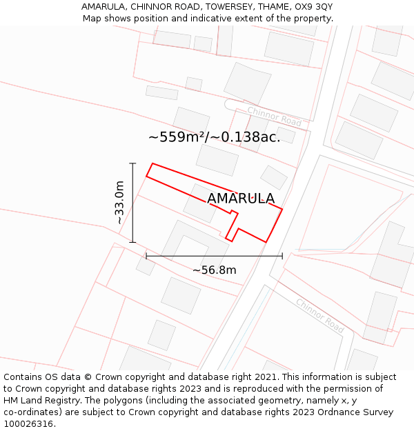 AMARULA, CHINNOR ROAD, TOWERSEY, THAME, OX9 3QY: Plot and title map