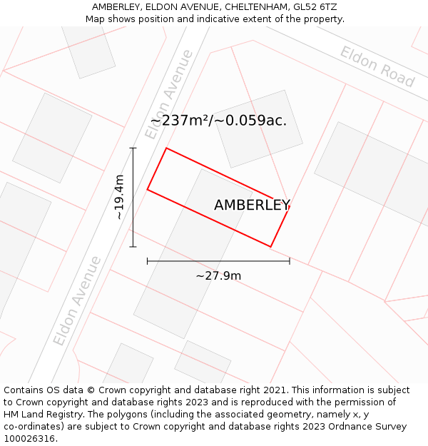 AMBERLEY, ELDON AVENUE, CHELTENHAM, GL52 6TZ: Plot and title map