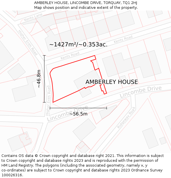 AMBERLEY HOUSE, LINCOMBE DRIVE, TORQUAY, TQ1 2HJ: Plot and title map