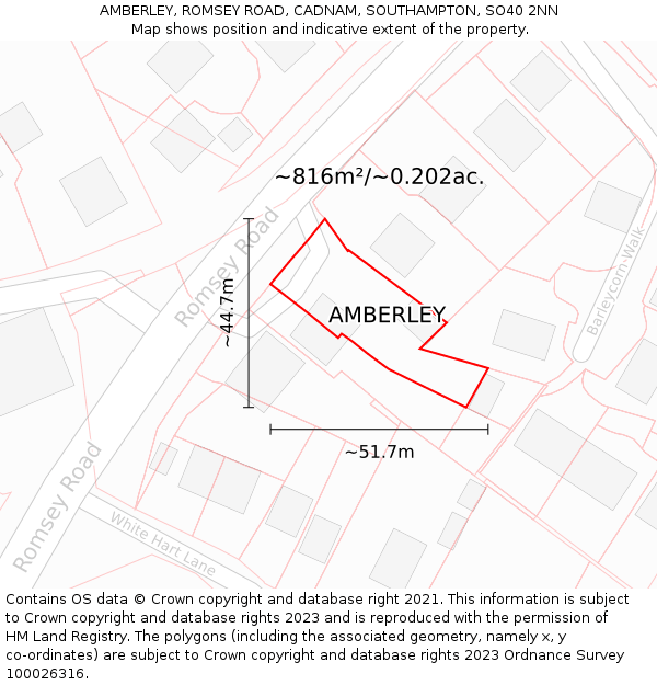 AMBERLEY, ROMSEY ROAD, CADNAM, SOUTHAMPTON, SO40 2NN: Plot and title map