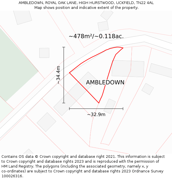 AMBLEDOWN, ROYAL OAK LANE, HIGH HURSTWOOD, UCKFIELD, TN22 4AL: Plot and title map