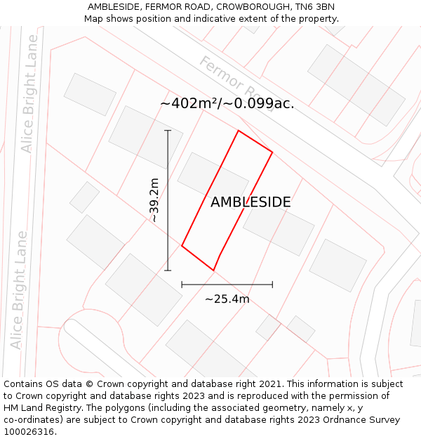 AMBLESIDE, FERMOR ROAD, CROWBOROUGH, TN6 3BN: Plot and title map