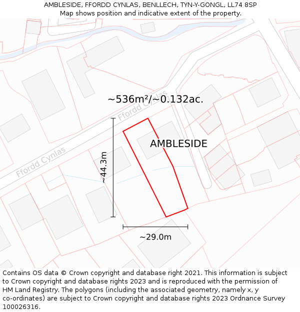 AMBLESIDE, FFORDD CYNLAS, BENLLECH, TYN-Y-GONGL, LL74 8SP: Plot and title map