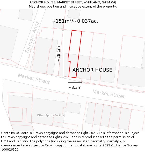 ANCHOR HOUSE, MARKET STREET, WHITLAND, SA34 0AJ: Plot and title map