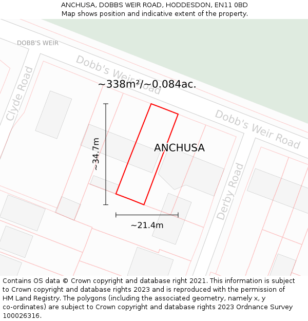 ANCHUSA, DOBBS WEIR ROAD, HODDESDON, EN11 0BD: Plot and title map