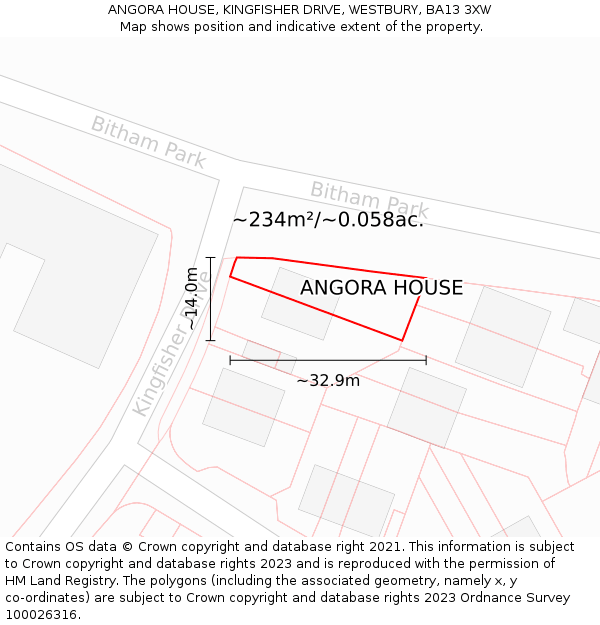 ANGORA HOUSE, KINGFISHER DRIVE, WESTBURY, BA13 3XW: Plot and title map